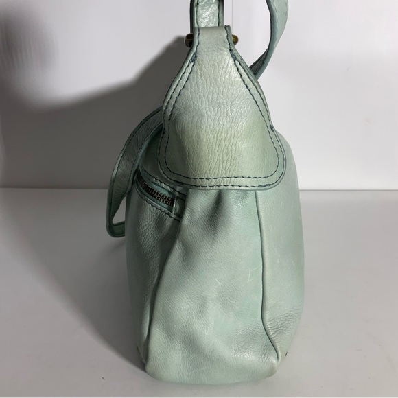 American Leather Company Leather Hanover Mint Green Two Front Zip Pockets Bag - Picture 9 of 15